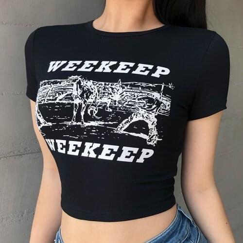 Letter Pattern Printed Retro Stylish Crop Top Short Sleeve Round Neck T-Shirt Slim Fit Casual Wild Trendy Daily Wear Shirt Top