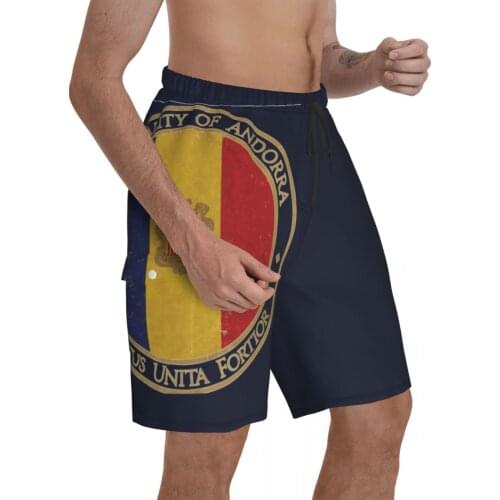 Vintage Principality Of Andorra Europe European Flag Promo Male Shorts Pocket beach pants Causal Breathable Quick Dry Print Cute