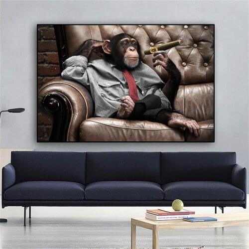 Wall Art Decoration Canvas Painting Animal Posters and Prints Orangutan Smoking a Cigar Wall Art Decor Cuadros for Living Room