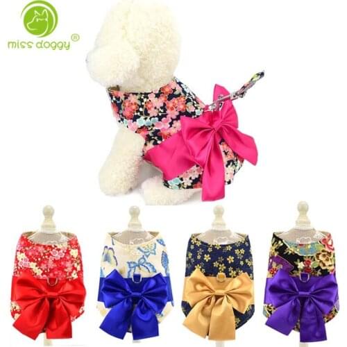Japanese Designer Pet Dog Coat With D-ring Fashion Floral Harness Vest For Small Medium Dogs Cats Super Bowknot Pet Accesssories