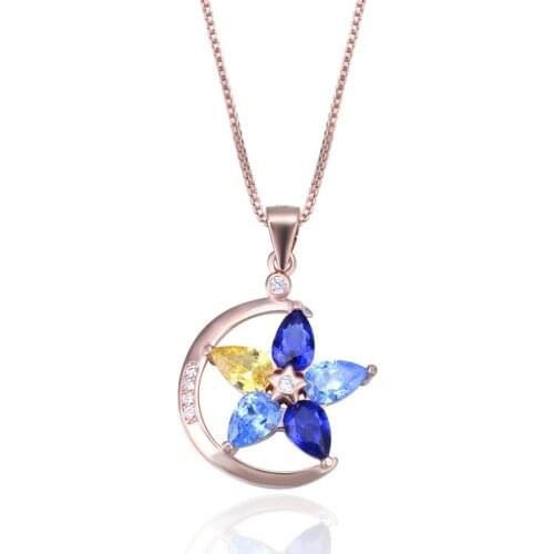 YJBD002378 New Fashion S925 Pure Silver Jewelry Women Rose Gold Clavicle Accessories Inlaid Synthetic Crystal Zircon Pendant