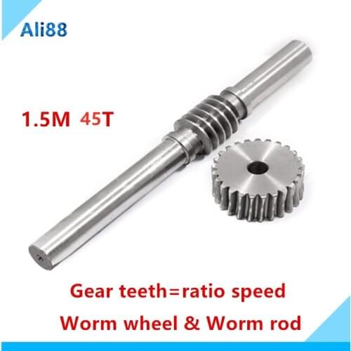 1 sets 1.5M Metal Worm gear with rod 45 teeth Worm Reduction Gear ratio:1:45 worm rod For DIY Accessory