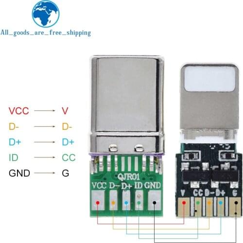 1Set Fast Charge USB For Apple Iphone 18W 3A Connector Welding On 5Pin PCB + Type-C Male 5Pin USB OTG Data Charge Cable DIY KIT