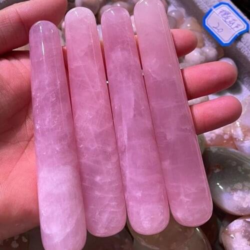100mm Natural Rose Quartz Crystal Healing Massage Reiki Stick Massage Wands Stone