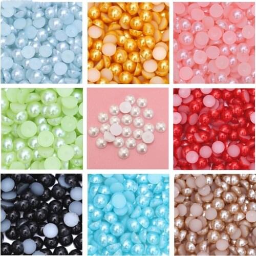 1000PCS 2-6MM Mixed Pearl Trim Steentjes DIY Resin Half Round Pearl Beads Flat Back Gems Pearl Beads Nail Art DIY DecorationG