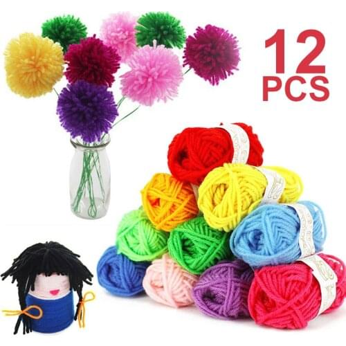 12PCS Yarn Wool Ball Lot Hand Knitting Crochet DIY Craft Kids Toys Bundle Pompoms Polyester Yarn Scarf Soft Wool Knitting Thread
