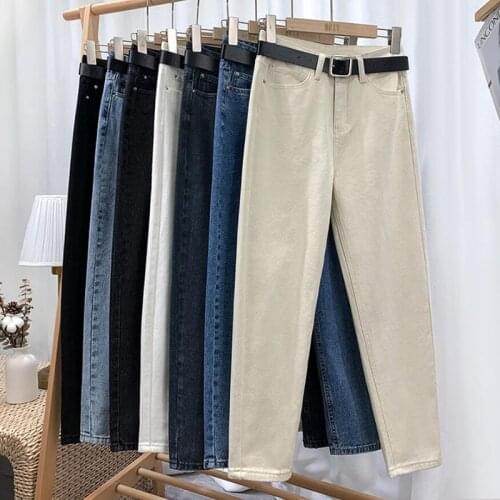 2021 Casual Fashion Straight Womens Jeans Denim With belt Harajuku Boyfriend Vintage High Waist Harem Pants Loose Trousers
