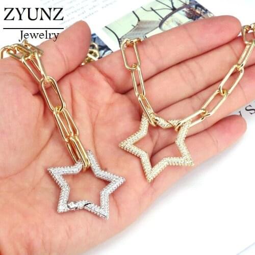 4PCS, Clear CZ Micro Pave Star pendant necklace mix color rolo chain necklace for women jewelry