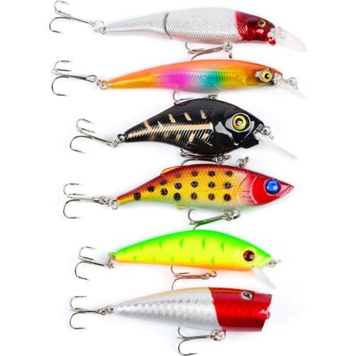 6pcs Classic Lure Bait Plastic Hard Bait Set Wave Grilled Mino Bait Set Warp Bass Perch Fish Fake Bait Fishing