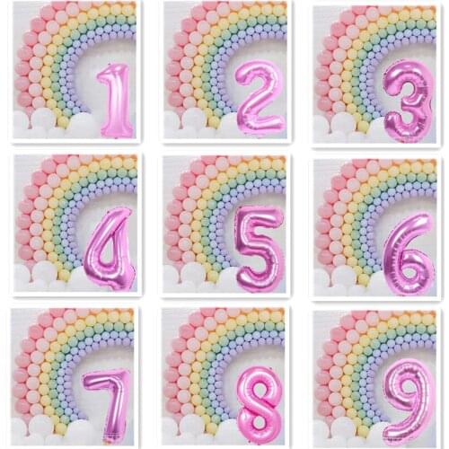 66pcs Macaroon Latex Balloon Pink Number Foil Balloon Set Baby Shower Girl 1 2 3 4 5 6 7 8 9 Birthday Decoration Helium Globos