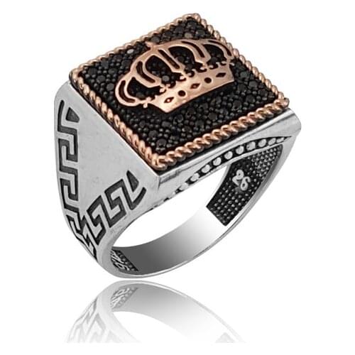 925 Silver Crown Printed Casual Ring for Men