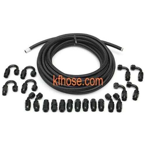 AN8 Black Nylon Braided Fuel Oil Line 10M And 20 PCS Swivel Hose Ends Fittings Adaptor