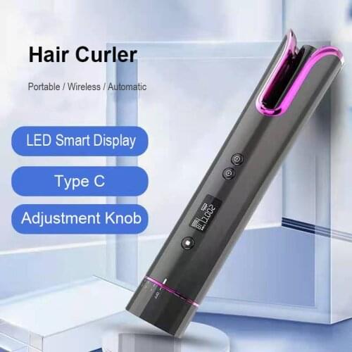 Automatic Hair Curler Cordless USB Charging Curling Iron LCD Display Ceramic Curly Auto Rotating Curling Beach Wave Styler