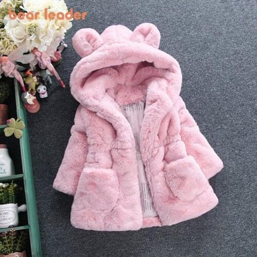 Bear Leader Girls Coats 2021 New Winter Fashion Rabbit Ears Fur Coat Hooded Full Sleeve Thickness Kids Coats for 2T-7T