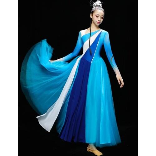 Free Shipping Long Sleeve Classical Dance Dress for Women Stage Costume Lyrical Dresses Extra Plus Size Modern DressCD2017
