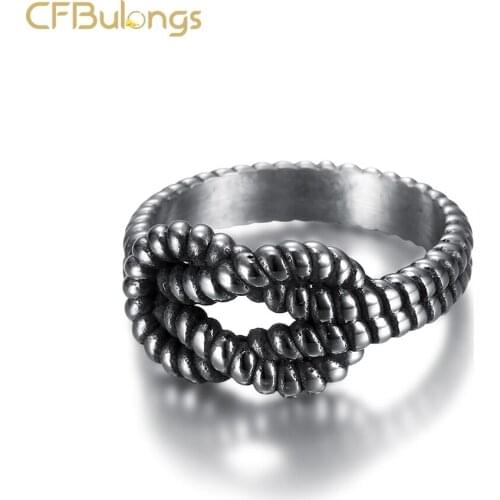 CFBulongs Retro Snake Pattern Twisted Stainless Steel Ring Fashion Party Jewelry Wedding Ring