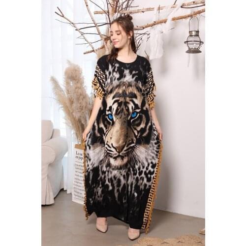 Wholesale muslim womens wear Dubai tiger head printed long dress muslim dress Middle East robe