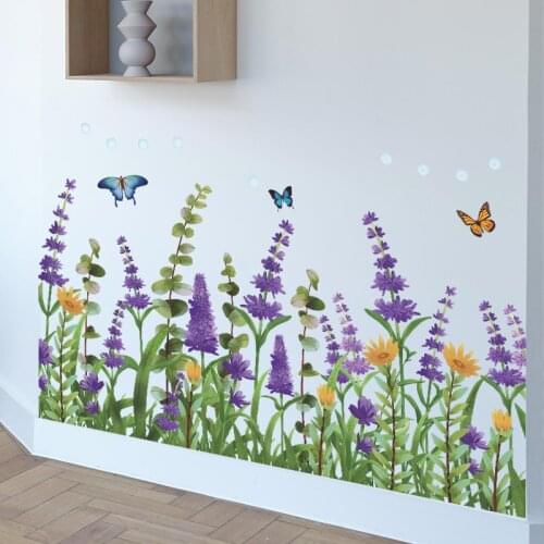Purple Romantic Lavender Wall Stickers Pastoral DIY Wall Decal Living Room Bedroom Porch Skirting Decals for Furniture Wallpaper