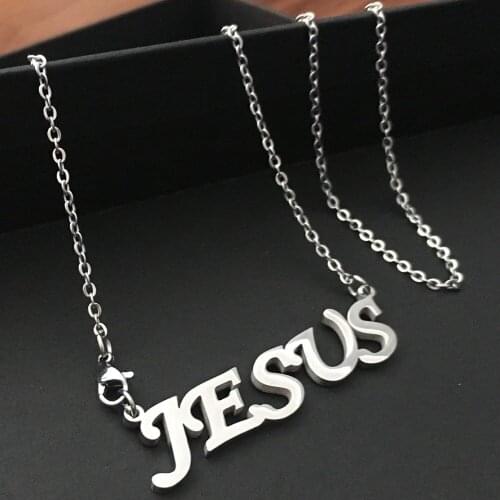 GNAYY in bulk Jewelry 5pcs Lot Stainless Steel High Polished Letter JESUS Pendant Necklace 18'' For Women Mens Gifts