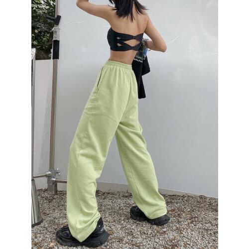 HOUZHOU Korean Fashion Green Jogging Sweatpants Women Harajuku Purple Joggers Sport Pants Oversize Wide Trousers 2021 Summer