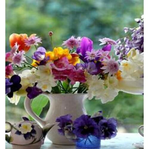 5D DIY Diamond Painting Square/Round Diamond Flower Painting Vase Multicolored Flower Picture Cross Stitch Embroidery Art TX258