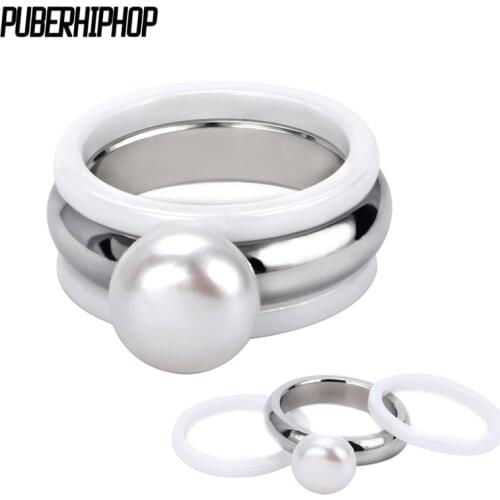 9MM Width Big Pearl Rings For Women Stainless Steel Three In One Rings White Color Ceramic Detachable Rings Wholesale
