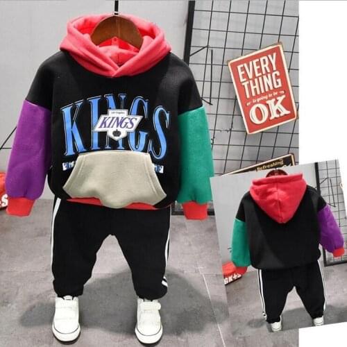 Kids boys clothes set Baby boy clothes fashion toddler baby clothing Plush hoodie + plush pants 2pcs set Age 2-6Y FASHION Set