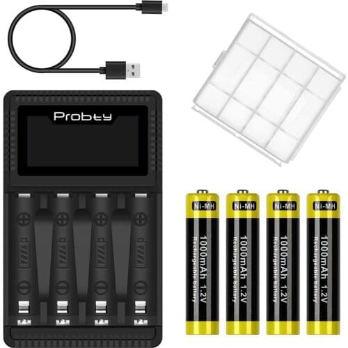 Probty AA AAA Ni-MH Ni-Cd Rechargeable Battery Charger Set Optional for aa aaa Calculator/Player/Remote control/Toys/Speaker