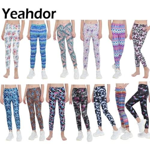 Kid Girls Leggings Pants Low Waist Patterns Printed Elastic Waistband Stretchy Leggings Trousers for Running Yoga Sports Dancing