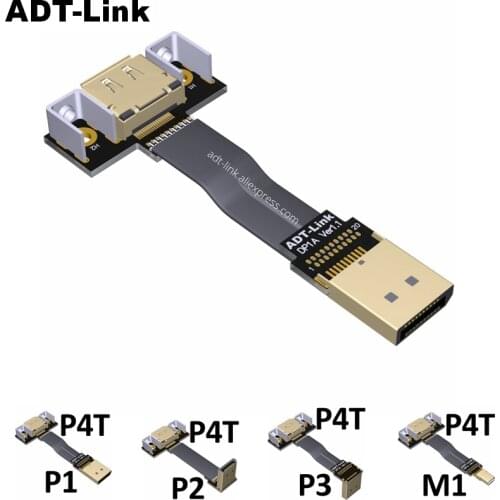 DisplayPort Ribbon Extension Cable Male-Female Flat EMI shielding FPC Cable DP 90 degree Angle Connector With mounting bracket