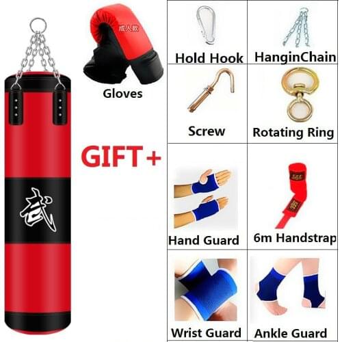 60/80/100/120cm Empty Boxing Punching Bag with Glove Hanging Kick Sandbag Heavy Boxing Fight Muay Thai Karate Training Sand Bag