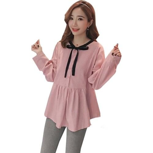 Fasion Maternity Blouses Long Sleeve Sweet Shirts Clothes for Pregnant Women Spring Pregnancy Loose Women Blouses Tops