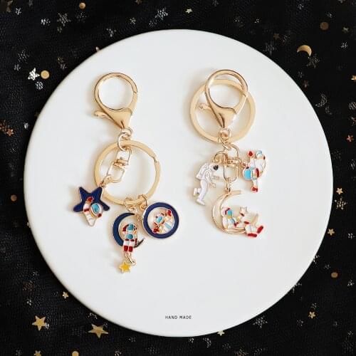 Cartoon Science Fiction Outer Space Astronaut Keychain Pendant Backpack Keyring Key Chains Charms Couple Gift Original Design
