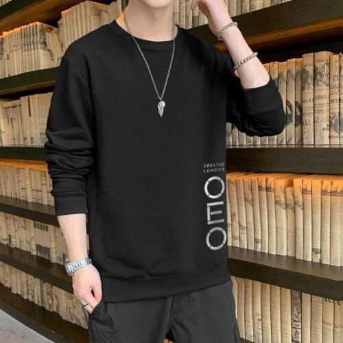 Mens 2021 new trend: round collar, loose top, bottom and long sleeves Mens pure color letters cotton embroidery sweatshirts