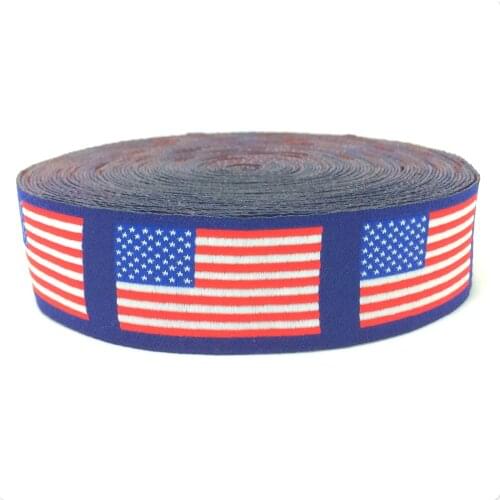 2016 NEW wholesale 1" 25mm 10yard/lots 100% Polyester Woven Jacquard Ribbon For Dog Collar with blue American flag