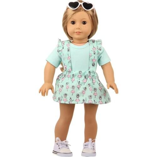 2021 New Fashion Ballet Dancer Girls Clothes Dress For Baby Reborn Dolls 43cm Blue Shirt Suspender Skirt Fit 18'' American Doll