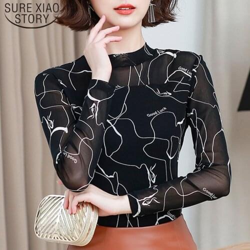 2021 New Blouse Womens Fashion Printing Long Sleeve Women Shirt Thin Backing Shirt Slim Women Tops Print Women Blouses 6256 50