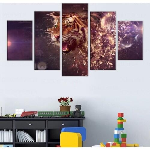 New 5 Pieces/sets Canvas Art The Apex Predator Animals Tiger Canvas Paintings Decorations For Home Wall Art Prints Canvas