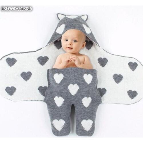 Baby Swaddle Wrap Blanket Crochet Knitted Newborn Baby Blankets Breathable Hooded Baby Reciving Blankets Newborn Sleeping Bags