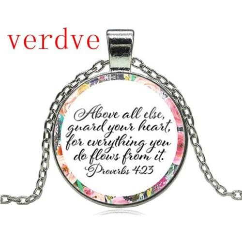 Proverbs 4 23 Bible Verse Above all else Guard your Heart for Everything you do Flows from it Necklace Glass Charm Gifts