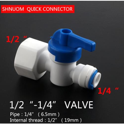 1/2" Internal thread to 1/4" Tube Straight connector Ball Valve Female joint Aquarium RO Water Filter Reverse Osmosis System