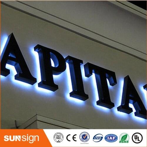 Led backlit stainless steel signs channel letters