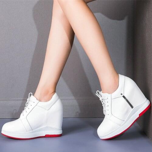 Platform Pumps Shoes Women Genuine Leather Wedges High Heel Ankle Boots Female Lace Up Round Toe Fashion Sneakers Casual Shoes