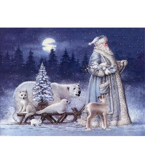 High quality canvas painting diamond Anti-wrinkle Santa Claus and polar animals DIY mosaic embroidery cross stitch new year gift