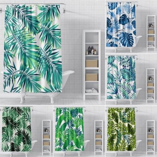 Green Leaves Shower Curtain Waterproof Fabric Bathroom Curtain Tropical Plant Bathroom Shower Curtains With Hooks Toilet Decor