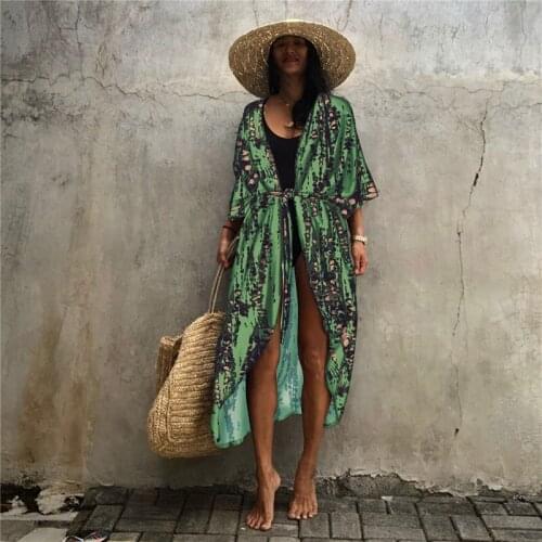 2021 Bikini Cover-ups Black Retro Striped Self Belted Women Summer Kimono Dress Beach Wear Swim Suit Cover Up A1268
