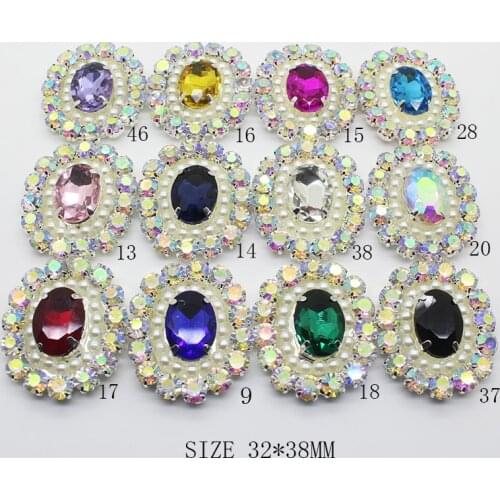 ZMASEY NEW Fashion Glass Buttons 32*38MM 5Pcs/Lot Sewing Rhinestones Button Decoration Holiday Party DIY Handwork Accessories
