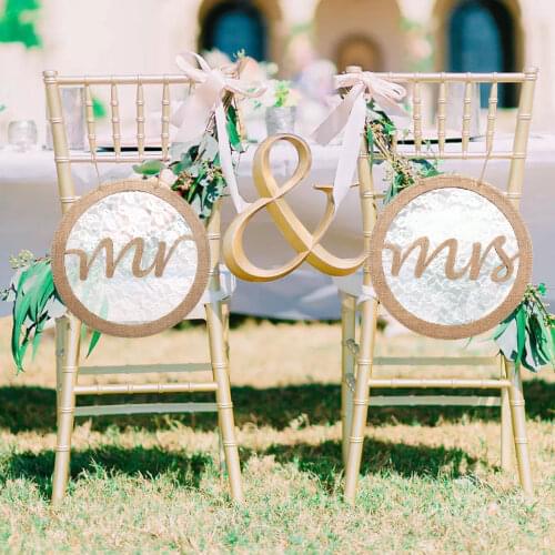 1Pair Mr Mrs Wedding Chair Decor Burlap Lace Chair Banner Wedding Chair Decorations Décor De Chaise