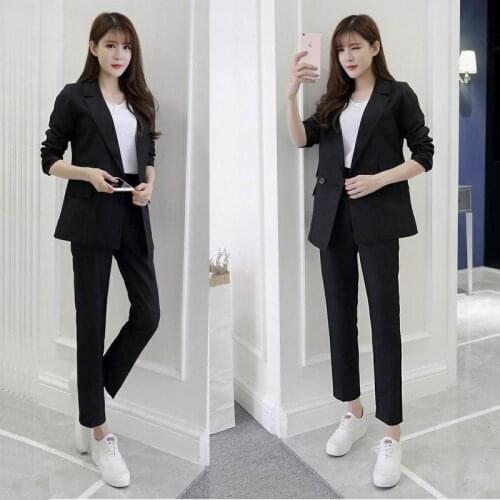 2-piece suit new style spring and autumn suit female solid color slim two-piece professional Office Lady suit