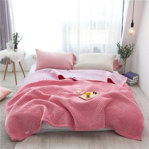 AB Side Warm Blanket Velvet and Cotton Blanket for Bed Pink/grey/blue/coffee 200x230cm Solid Color Soft Blanket for Bedroom